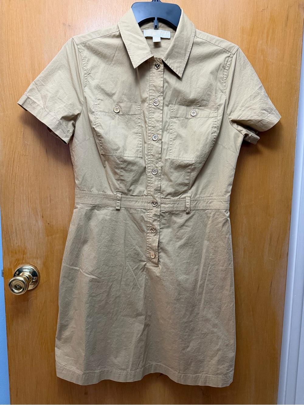 Michael Kors Khaki Utility Shirt Dress Organic Cotton Size 8